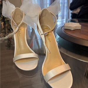 Lulu's white satin Ankle Strap Heels wedding